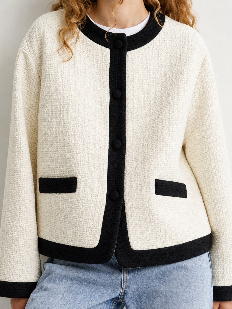 H&M Wool Blend Cream & Black Boucle Jacket